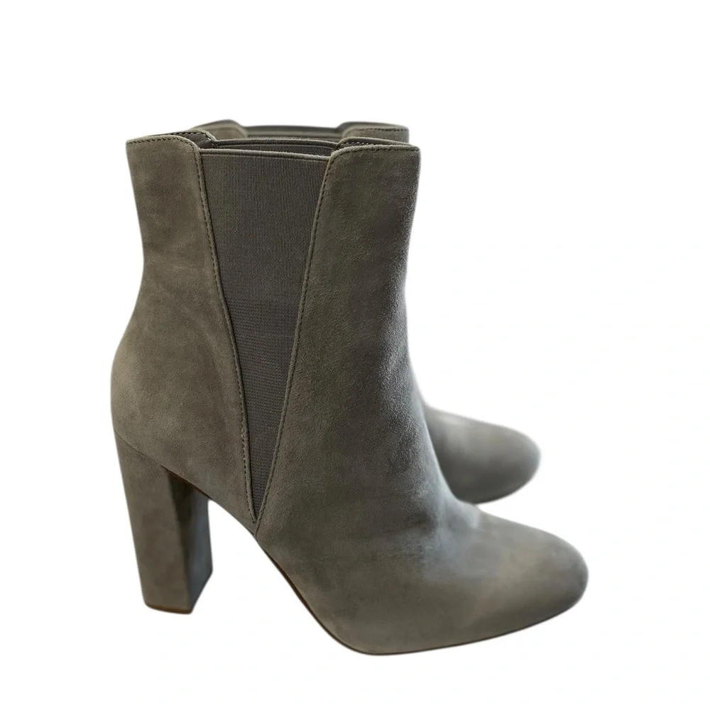 Steve Madden Suede Leather Ankle Effect Preppy Almond Toe Booties 7.5 Stone Gray